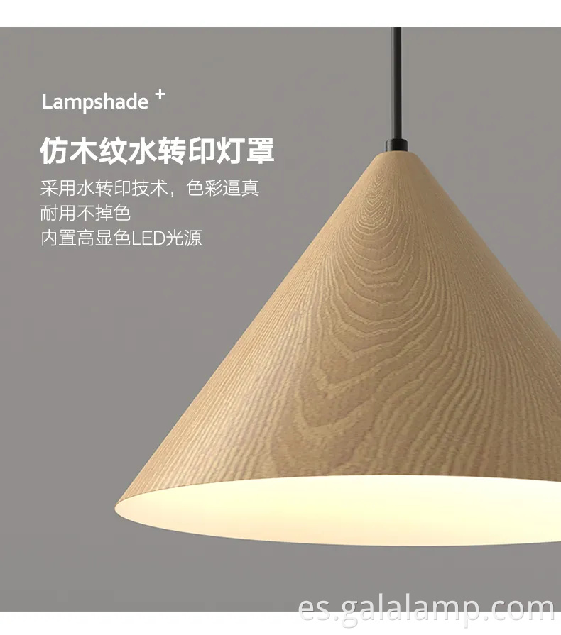 Luz colgante nórdica vintage con acabado de grano de madera